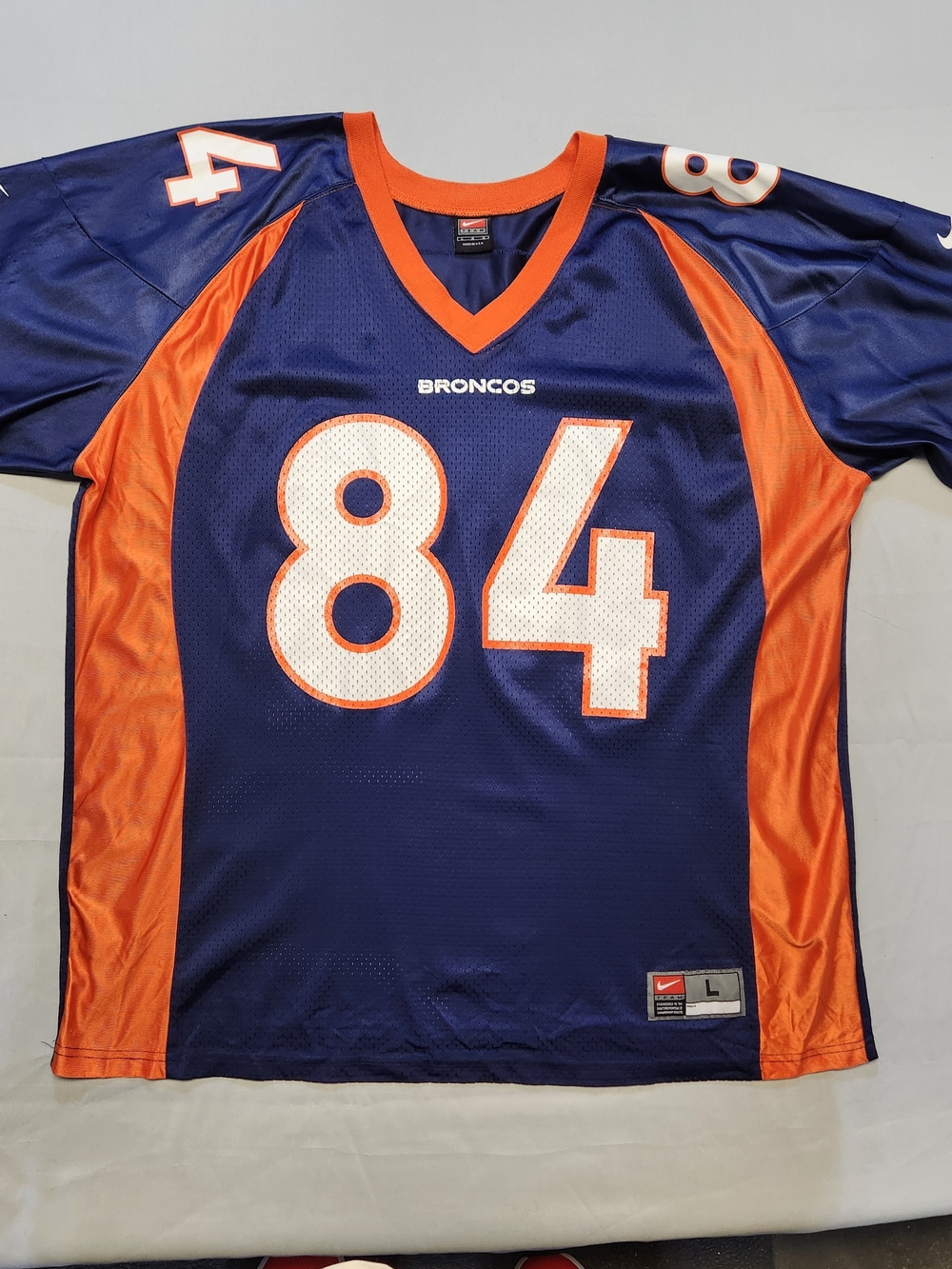 VTG Nike Shannon Sharpe Denver Broncos Large NFL Jersey Blue Orange White Y2k